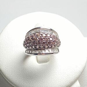 Sterling Silver Pink Pave Dome Cocktail Ring – Size 5.5